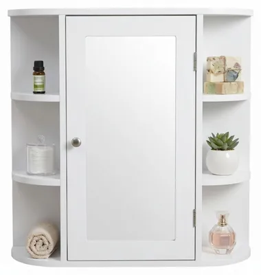 Produktbild von Relaxdays Spiegelschrank, 6 Ablagen, 4 Innenfächer, HxBxT: 58 x 61 x 18 cm, Wandmontage, Badezimmer Hängeschrank, weiß