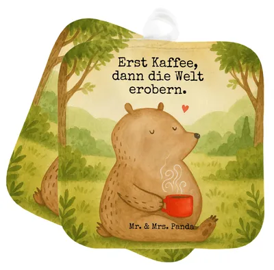Produktbild von Mr. & Mrs. Panda Topflappen Bär Kaffee Design - Weiß - Geschenk, Topfuntersetzer, Kochlappen, Ofenlappen, Coffee, Motivation, Bären, Guten Morgen, Set, Teddy, topfhalter