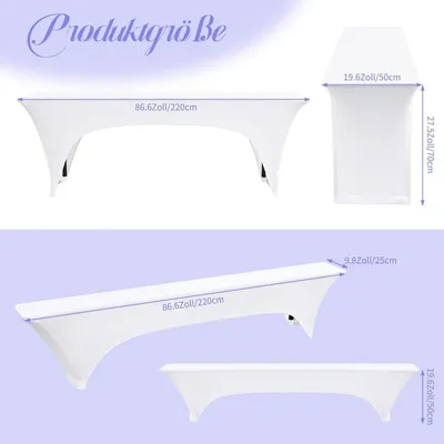 Obrázok produktu pre Poťahy na stoly a lavice na pivo, 2-dielna sada, biela, 220x50x70 cm, 220x25x50 cm, polyester, Elastan
