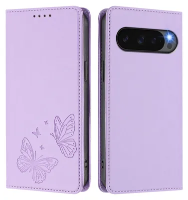 Image de Étui en cuir pour Google Pixel 11 / Pixel 11 Pro, avec motif papillon, type portefeuille rabattable avec support. Couleur : violet clair