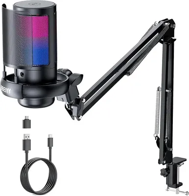 Produktbild von Gaming Mikrofon PC , Microphone,mit Arm,für Streaming Podcast Studio, Abtastrate 192kHz, Mikrofon für PS4 PS5 MAC,EIN klick Stummschaltung, Popfilter