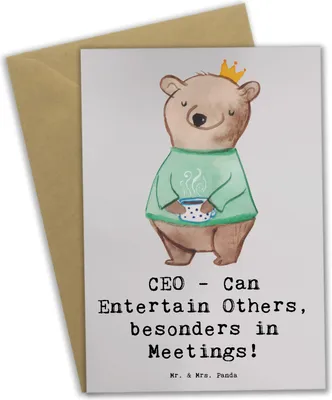 Produktbild von Mr. & Mrs. Panda Grußkarte CEO Unterhaltungskünstler - Grau Pastell - Geschenk, Führungskraft, osterkarte, Geschenke mit Herz, für Berufstätige, weihnachtskarten, Humor