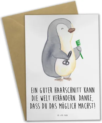 Produktbild von Mr. & Mrs. Panda Klappkarte Friseur Wunder - Weiß - Geschenk, Geschenke, einladungskarten, Bedanken, osterkarte, osterkarten, Zuhörer, guter Haarschnitt, hochzeitskarten