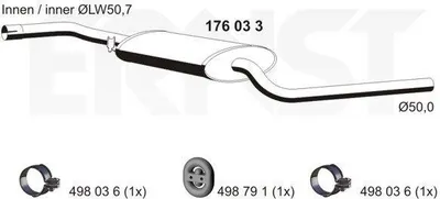 Produktbild von ERNST 176033 Mittelschalldämpfer Schalldämpfer für VW Transporter IV Bus (70B, 70C, 7DB, 7DK, 70J, 70K, 7DC, 7DJ) Transporter IV Kastenwagen