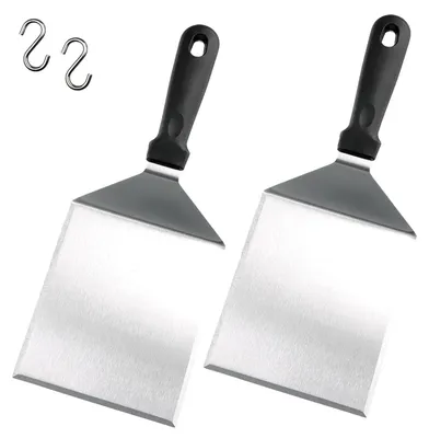 Productafbeelding van 2 Plancha-spatels, grote grillspatel van roestvrij staal, professionele metalen spatel voor hamburgers, grillspatel/omdraaispatel voor gasgrills, vuurplaten en teppanyaki