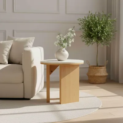 Produktbild von Runder Couchtisch in Holzoptik 50 cm Durchmesser helles Holz - Oviala Bonny