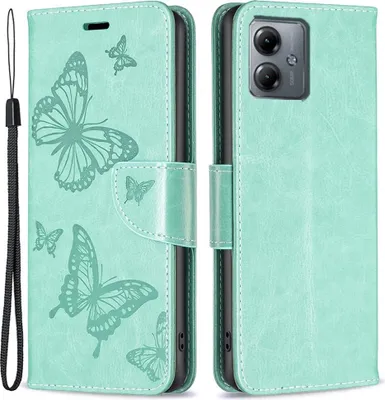 Produktbild von Motorola Moto G14 Hülle - Coverup Schmetterlinge Klapphülle - Mintgrün