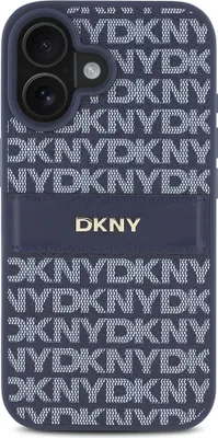Produktbild von DKNY, Schutzhülle Repeat Pattern Tonal Stripe f. Apple iPhone 16, Blau