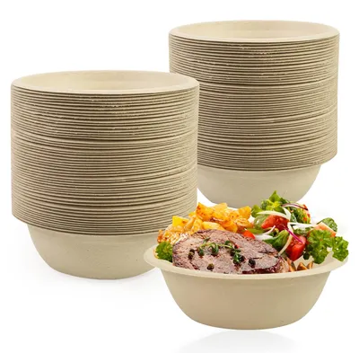 100er-Pack Einwegschalen aus Bagasse, 500 ml, natur, rund