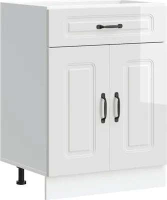 Image de vidaXL Armoire basse de cuisine Kalmar blanc brillant Matériau dérivé du bois