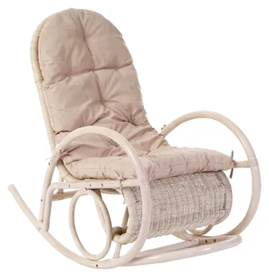 Produktbild von Schaukelstuhl Esmeraldas-AM, Schwingsessel Rattansessel, weiß - Auflage Creme