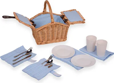 Produktbild von UNUS® Kinder Picknickkorb für zwei Personen Weidenoptik Decke in Blau,oval