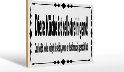 Produktbild von Holzschild  diese Küche ist selbstaufräumend, 40x30 cm, Holzschilder Spruch Küche Kochmütze