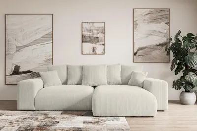 Produktbild von Ecksofa mit Schlaffunktion und Bettkasten ESKAR-L -266x176x72 cm Cremeweiß- Corner Sofa Bett Eckcouch Couch L-Form Schlafcouch Ausziehbar Wohnlandschaft Schlafsofa Cauchsofa