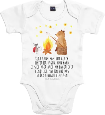 Produktbild von Mr. & Mrs. Panda babykleidung body Bär & Marienkäfer Lagerfeuer 12. - 18. Monat - Heather Grey - Geschenk, Babybody, Strampler, Teddy, overall baby, Einteiler