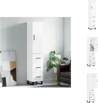 Productafbeelding van vidaXL Hoge kast, wit, 34,5 x 34 x 180 cm, houtvezel - Dressoirs