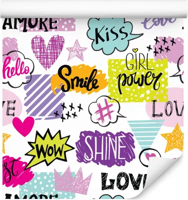 Produktbild von 10m VLIES TAPETE Rolle Mädchen Mosaik Wolken Herzen Geometrisch Motiv XXL