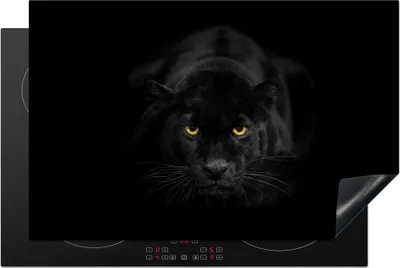 Produktbild von KitchenYeah© Herdabdeckplatte Panther - Tiere - Schwarz - Augen , 81x52cm, Küche Deko, Glaskeramikkochfeld Herdabdeckung, Abdeckplatte fùr Kochfeld