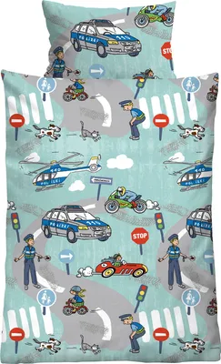 Produktbild von Biberna Feinbiber  Bettwäsche Polizei Größe 135x200/80x80 cm türkis