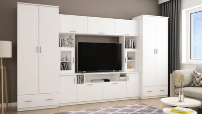 Produktbild von Meblast | Tajga Wohnwand; Weiß - Premium Beschläge | Möbel, Minimalistisch, Zeitlos TV-Möbel, Große Anbauwand, Schrankwand, Wohnzimmer-Set, Sonoma Eiche