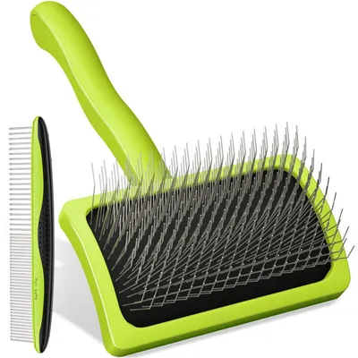 Image de Brosse professionnelle pour chiens, idéale pour éliminer le sous-poil, les nœuds et les poils emmêlés. Aiguilles extra-longues de 25 mm. Taille S
