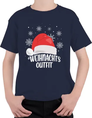 Produktbild von Weihnachtsoutfit Santa Hut - Weihnachten Weihnachtsgeschenk Christmas Uni Kinder T-Shirt, Navy, 140