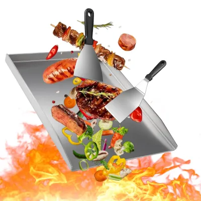 Produktbild von Edelstahl-Grillplatte, 40 x 30 cm – Geeignet für Gas- und Holzkohlegrills – Inklusive 2 Grillspateln