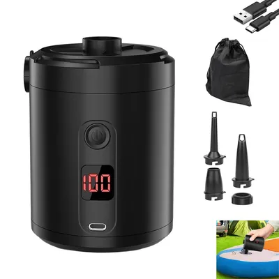 Produktbild von Elektrische Mini-Luftpumpe 5200mAh, kabellos, 3 Düsen, digitale Akkuanzeige, schnelles Auf- & Ablassen, wiederaufladbar, für Luftmatratzen, Boote