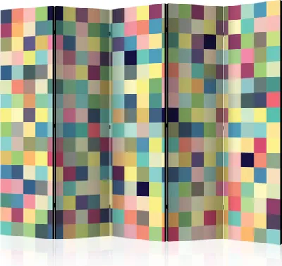 Produktbild von Akusticher Raumteiler Abstrakt Foto Paravent 225x172 cm beidseitig auf Vlies-Leinwand bedruckt Akustikschaum Trennwand Spanische Wand Sichtschutz Home Office geometrisch bunt f-C-0396-z-c