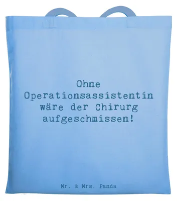 Produktbild von Mr. & Mrs. Panda Tote Bag Spruch Operationsassistentin Wichtigkeit - Sky Blue - Geschenk, Jutebeutel, Schultasche, Stoffbeutel, Geschenke für Berufstätige, Berufsleben