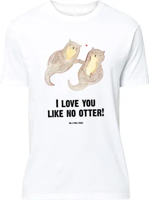Produktbild von Mr. & Mrs. Panda Größe M T-Shirt Otter Hände halten - Weiß - Geschenk, Tshirt, mit Spruch, Herren, Liebe, Seeotter, Shirt, Händchen, glücklich, Paar