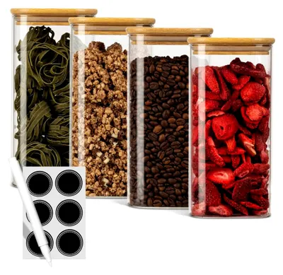Produktbild von Vorratsdosen mit Deckel luftdicht | 4er Set | inkl. Aufkleber und Stift | Vorratsgläser mit Deckel | BPA frei | Vorratsbehälter-Set | Küche Bad Organizer | 4x 1600 ml | C-VD 4027