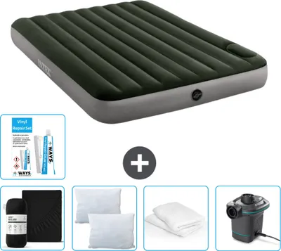 Produktbild von Intex Luftbett - 2 Personen - 152 x 203 x 25 cm - Grün - Spannbettuch - Küssen - Pumpe - Reperaturset en Kissenschutz