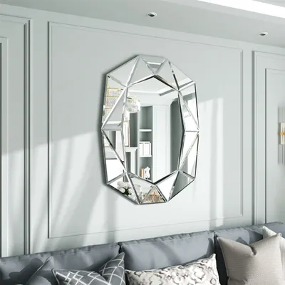 Produktbild von Lustro ścienne WISFOR duży diamentowy wzór, srebrne lustro łazienkoweReplika acyjne lustro ścienne, szklane lustro do łazienki, salonu, przedpokoju 100×72 cm