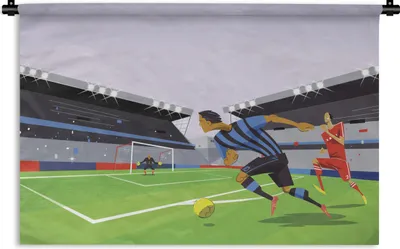 Produktbild von MuchoWow® Wandteppich Wandbehang Eine Illustration von Spielern, die in einem Stadion Fußball spielen - Junge - Mädchen - Kinder 120x80 cm Tapisserie Dekoration Wandtuch - Wanddekorationen - Wandtücher