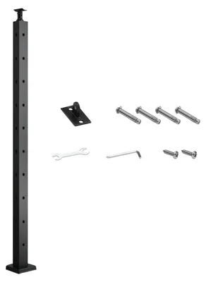 Produktbild von Kabelgeländerpfosten, 91,4x3x5 cm Eckgeländerpfosten, mit L-förmigen vorgebohrten Löchern, SUS304 Edelstahl-Geländerpfosten mit gebogener Halterung, 1er-Set, Schwarz, 1JZLGZXHS914IVCFL001V0