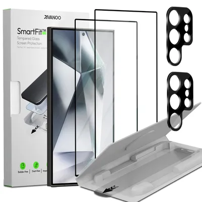 Obrázok produktu pre 2-balenie Samsung S24 Ultra Ochranné sklo na displej & 2-balenie ochrana objektívu - Tvrdené sklo | [Automatická inštalácia] - Bez bublín