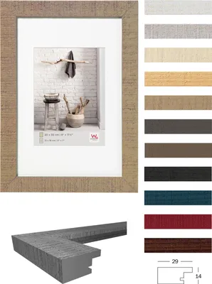A collage of a picture frame and various color swatches for frames.