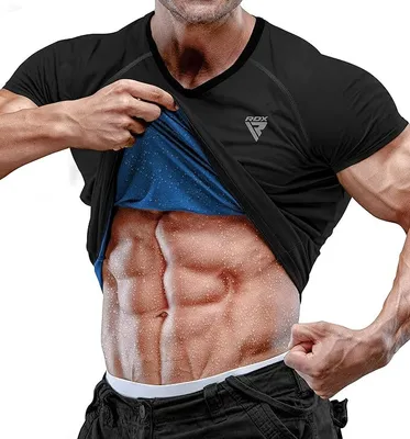 Produktbild von RDX Men's Sauna Shirt Heat Trapping Sweat Suit Waist Trainer - REACH  100 Certified Body Shaper T-Shirt - Trimmer Hot Corset Slimming Shapewear Vest - Gym Workout Übung Fitness Tank Top