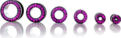 Produktbild von Ohr Flesh Black Stahl Tunnel Piercing Screw On - Versiegelte Pink Kristall Steine - 1904.BK.FU.3mm
