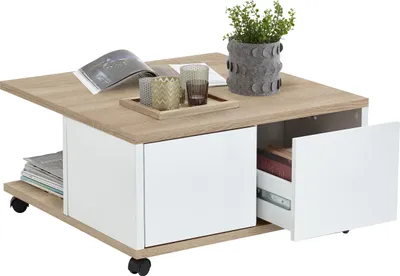 Produktbild von Couchtisch >TWIN 1< in Eiche Nachbildung-weiß Edelglanz - 70x36x70cm (BxHxT)