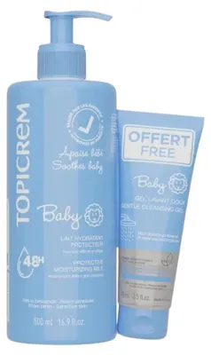 Imagen del producto de Leche hidratante para bebés 500 ml + Gel limpiador 75 ml (2 unidades)