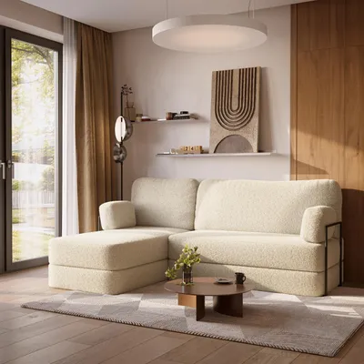 Produktbild von Masseno Ecksofa SABI mit Metallgestell, Modulares Schlafsofa aus Schaumstoff, Klappbares Bodensofa, Schlaffunktion - Creme, QUELLE 02