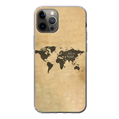 Produktbild von MuchoWow® Handyhülle Schutzhülle Hülle für iPhone 12 Pro Weltkarte - Schwarz - Sprichwörter Silikon Softcase Handy Hülle - Abdeckung