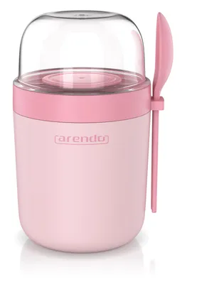 Produktbild von Arendo Müslibecher, Joghurtbecher To Go mit Löffel, Aufbewahrungsbecher 750ml, To Go, 3 getrennte Behälter, Klarsichtdeckel, auslaufsicher, spülmaschinengeeignet