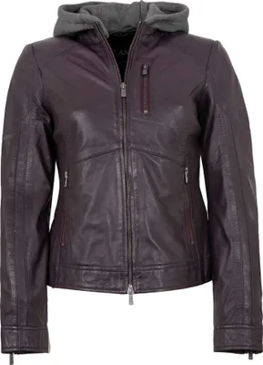 Produktbild von Jilani - Damen Lederjacke Lammnappa Kapuze dunkellila : 40