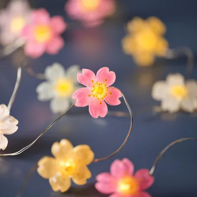Blumen-Lichterkette, 20 warmweiße LEDs, Timer, 150 cm, für Innen