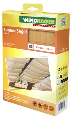 Produktbild von Windhager Sonnensegel für Seilspanntechnik, Wintergarten und Terrassen Beschattung, Seilspannmarkise, 270 x 140 cm