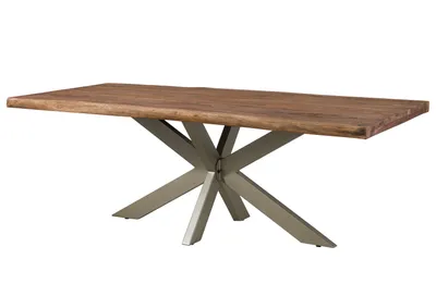 Image de MASSIVMOEBEL24 | FREEFORM 5 Table de salle à manger en sheesham - décapé / gris - pieds en X anthracite mat 220x100