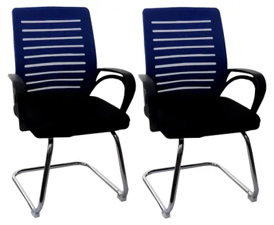 Produktbild von 2er-Set Konferenzstuhl, Besucherstuhl Freischwinger, 150kg belastbar Stoff/Textil - blau